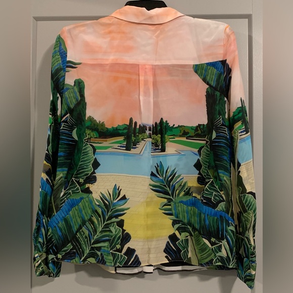 NWT Alice + Olivia Willa 100% Silk Graphic Shirt Size Medium Palm Beach Print - Picture 5 of 16